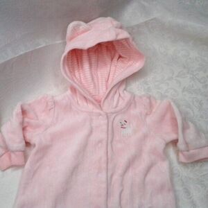 Carter's Baby Girl 3M Hooded Jumpsuit Pale Pink Snaps Cuffed Sleeves & Legs